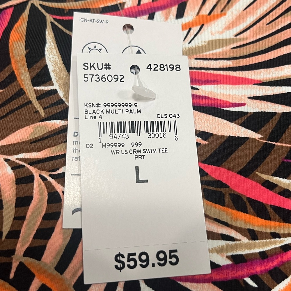Lands’ End Black Multi Palm Swim Shirt NWT Size L - Picture 4 of 6